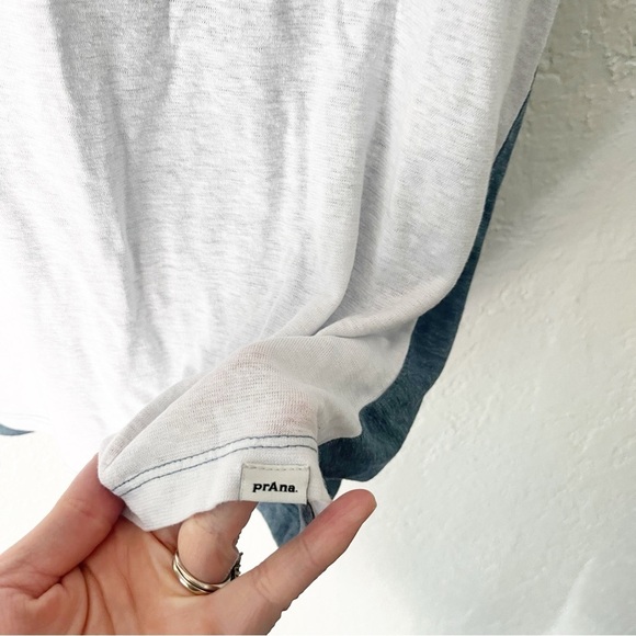 Prana Top Women's Cozy Up Ringer Tee Burnout Striped Colorblock Hemp Blend - Picture 5 of 8